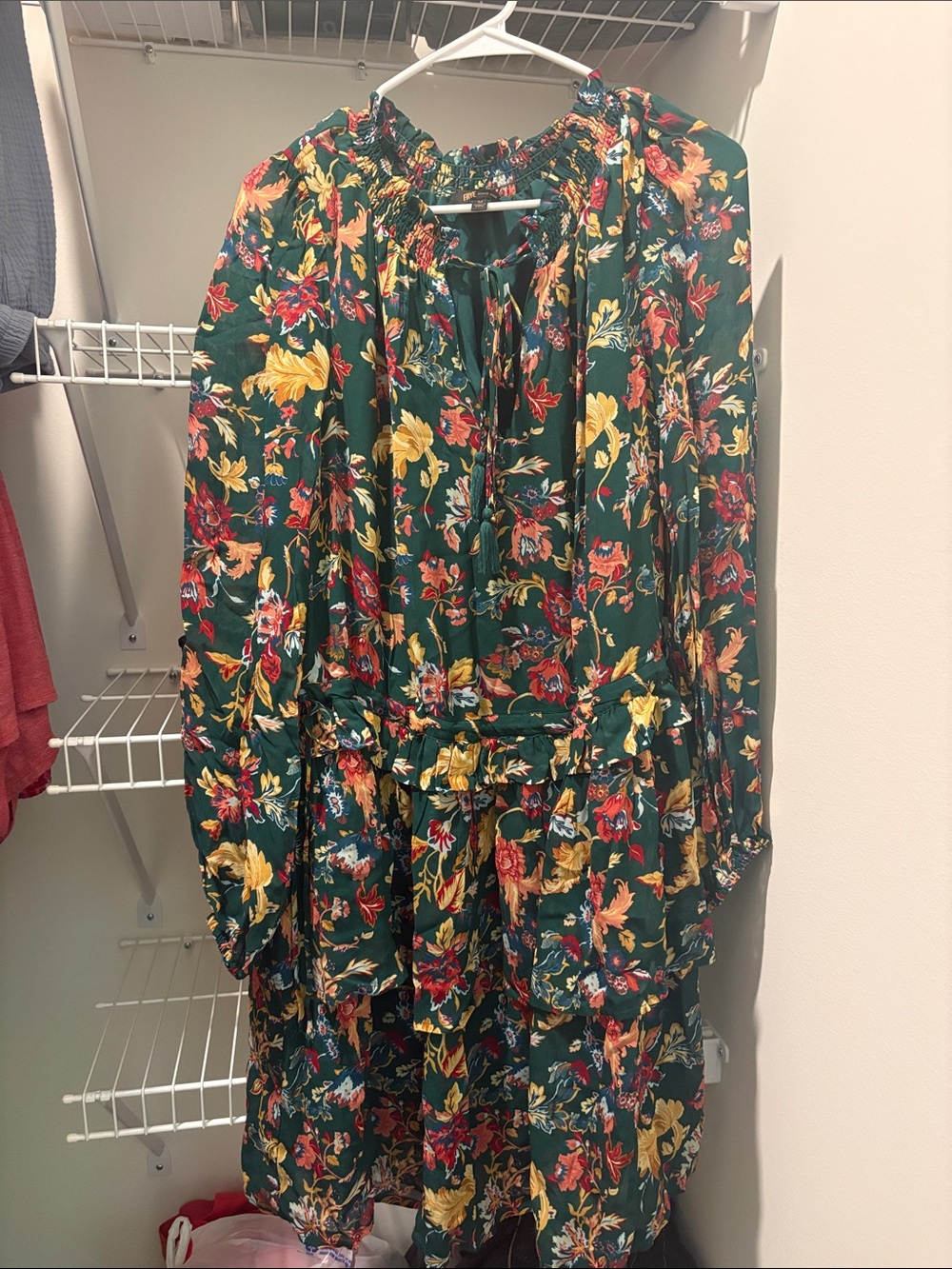 Women’s FRYE Floral Green Long Sleeve Peasant Dress Jacket
